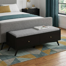 Load image into Gallery viewer, 59" Gray and Black Fabric Upholstered Storage Bench with Drawers