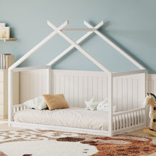 Load image into Gallery viewer, Montessori Style House Bed For Kids, Floor Bed Frame With Headboard And Footboard