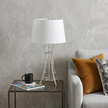 Load image into Gallery viewer, 29" Silver Bamboo Design Table Lamp With Off White Drum Shade
