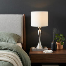 Load image into Gallery viewer, 25" Silver Metal Table Lamp With Off White Drum Shade