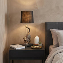 Load image into Gallery viewer, 24" Antiqued Gold Monkey Table Lamp With Black Drum Shade