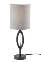 Load image into Gallery viewer, 28" Black Solid Wood Round Table Lamp With Gray Drum Shade