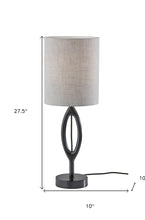 Load image into Gallery viewer, 28" Black Solid Wood Round Table Lamp With Gray Drum Shade