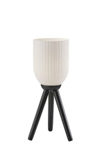 Load image into Gallery viewer, 23" Black Solid Wood Tripod Table Lamp With White Ribbed Glass Shade