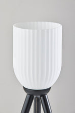 Load image into Gallery viewer, 23" Black Solid Wood Tripod Table Lamp With White Ribbed Glass Shade