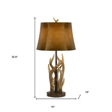 Load image into Gallery viewer, 33" Brown Antlers Table Lamp With Brown Drum Shade