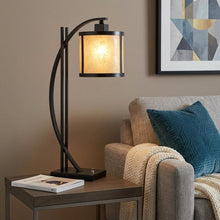 Load image into Gallery viewer, 26" Black Metal Lantern Table Lamp With White Drum Shade