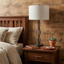 Load image into Gallery viewer, 30" Black Metal Candlestick Table Lamp With Off White Drum Shade