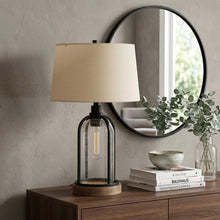 Load image into Gallery viewer, 27" Brown Metal Two Light Globe Table Lamp With Eggshell Empire Shade