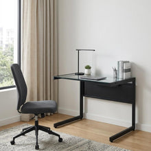 Load image into Gallery viewer, 33" Clear and Black Glass and Stainless Steel Writing Desk