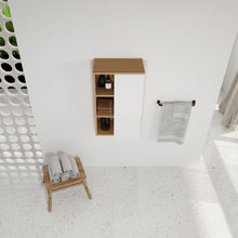 Load image into Gallery viewer, Wall Mounted Bathroom Side Cabinet, Single Door With 3 Tier Open Shelves - Black / Light Oak / White