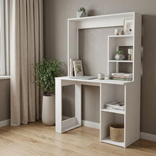 Load image into Gallery viewer, 39" White Wood Computer Desk With Hutch