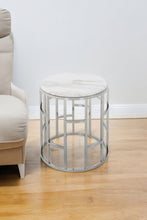 Load image into Gallery viewer, Stylish Marble Round Geometric End Or Side Table - Silver And White
