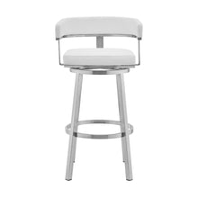 Load image into Gallery viewer, Faux Leather Stainless Steel Low Back Bar Height Swivel Bar Chair - White And Silver