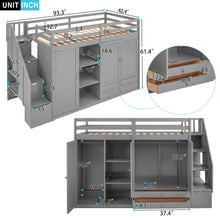 Load image into Gallery viewer, Loft Bed With 3 Shelves, 2 Wardrobes, 2 Drawers, Ladder Storage