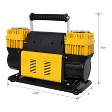 Load image into Gallery viewer, Heavy Duty 12V Dual Cylinder Air Compressor, Tire Inflator With Gauge - Yellow / Black