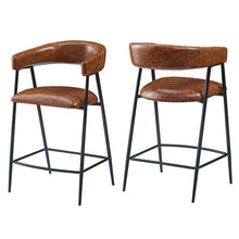 Load image into Gallery viewer, Counter Stools (Set of 2), Upholstered Counter Stools With Iron Frame, Backrest, Footrest, Arm Counter Stools For Home Bar, Kitchen Counter - Brown