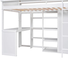 Load image into Gallery viewer, Loft Bed With Built In Desk, Storage Shelves, And Wardrobe