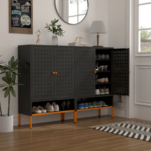 Load image into Gallery viewer, Grid Double Door Shoe Cabinet With Adjustable Compartments And Moisture-Proof Design In Metal
