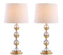 Load image into Gallery viewer, Round Bedside Lamps With Drum Shades (Set of 2) - White / Gold / Clear