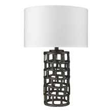 Load image into Gallery viewer, Metal Column Table Lamp With White Drum Shade - Black