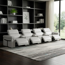 Load image into Gallery viewer, Top Grain Leather Reclining Metal USB Sofa (720377) - Light Gray