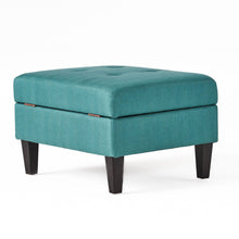 Load image into Gallery viewer, Tufted Waffle Stitch Upholstered Storage Ottoman With Wood Legs - Teal