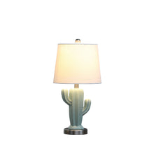 Load image into Gallery viewer, Ceramic Cactus Table Lamp With White Shade - Pale Blue / Green