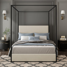 Load image into Gallery viewer, Luxury Canopy Bed With Plush Corduroy Upholstered Headboard