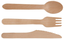 Load image into Gallery viewer, Wooden Compostable Utensils Set 300 Pieces 100 Forks 100 Spoons 100 Knives Sturdy Wood Disposable Cutlery Eco Friendly Biodegradable Utensils For Party Free From Plastic Cutlery Set For Eating - Natural Wood