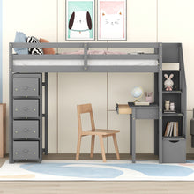 Load image into Gallery viewer, Loft Bed With Storage Drawers, Desk And Stairs With Shelves