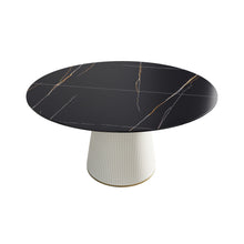 Load image into Gallery viewer, Modern Artificial Stone Round Plywood Base Dining Table, Can Accommodate 8 People, (Not Including Chairs) - Black / Beige
