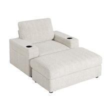 Load image into Gallery viewer, Oversized Chaise Lounge Indoor Rabbit Fur Sofa Bed With Storage Ottoman And Armrests Cup Holders With Deep Seat
