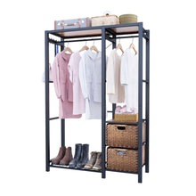 Load image into Gallery viewer, Garment Rack With Shelves, 2 Wicker Drawers, 4 Hooks, Organizer