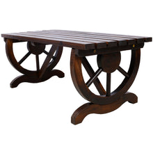 Load image into Gallery viewer, Rustic Wooden Bench With Wagon Wheel Legs For Garden And Patio - Brown