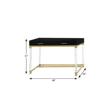 Load image into Gallery viewer, 48" Black Clear and Gold Wood Acrylic and Stainless Steel Writing Desk With Two Drawers