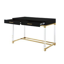 Load image into Gallery viewer, 48" Black Clear and Gold Wood Acrylic and Stainless Steel Writing Desk With Two Drawers