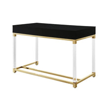 Load image into Gallery viewer, 48" Black Clear and Gold Wood Acrylic and Stainless Steel Writing Desk With Two Drawers