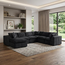 Load image into Gallery viewer, Chenille Modular Sofa Chaise With Ottoman Toss Pillows (725207) - Black