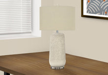 Load image into Gallery viewer, 31" Cream Ceramic Geometric Table Lamp With Beige Drum Shade