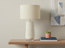 Load image into Gallery viewer, 31" Cream Ceramic Geometric Table Lamp With Beige Drum Shade