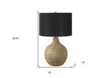 Load image into Gallery viewer, 25" Brown Geometric Table Lamp With Black Drum Shade