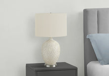 Load image into Gallery viewer, 28" White and Silver Ceramic Round Table Lamp With Cream Drum Shade
