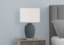 Load image into Gallery viewer, 24" Blue and Silver Ceramic Round Table Lamp With Ivory Drum Shade