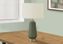 Load image into Gallery viewer, 26" Green Ceramic Geometric Table Lamp With Ivory Drum Shade