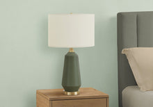 Load image into Gallery viewer, 26" Green Ceramic Geometric Table Lamp With Ivory Drum Shade