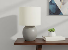 Load image into Gallery viewer, 20" Gray Concrete Round Table Lamp With Ivory Drum Shade