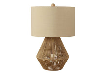 Load image into Gallery viewer, 22" Brown Rattan Geometric Table Lamp With Beige Drum Shade