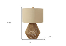 Load image into Gallery viewer, 22" Brown Rattan Geometric Table Lamp With Beige Drum Shade