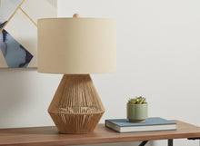 Load image into Gallery viewer, 22" Brown Rattan Geometric Table Lamp With Beige Drum Shade